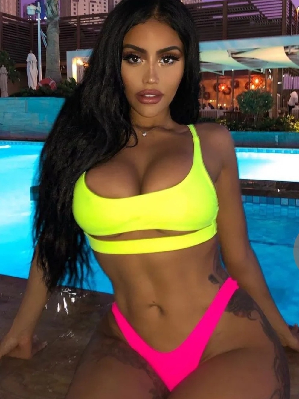 Fashion Nova Hot Neon Yellow & Pink Euphoria Bikini Set. S